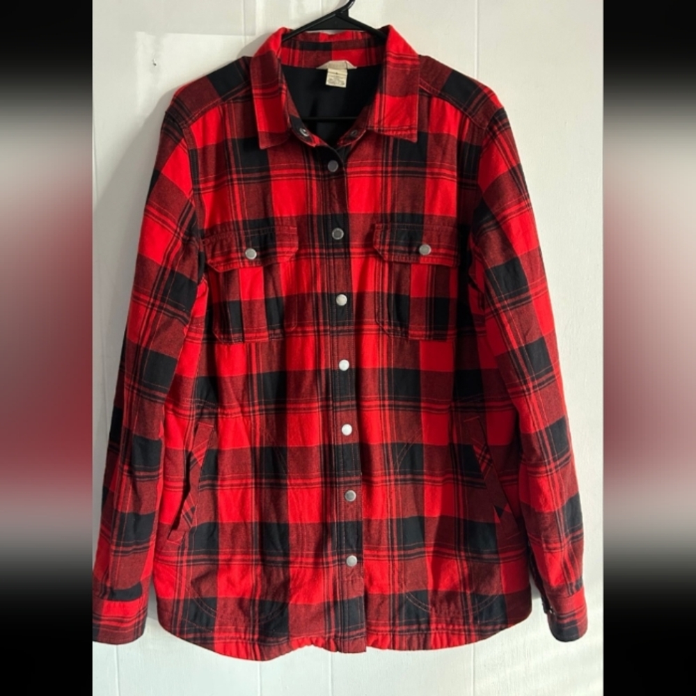 NWOT Duluth Trading Co Red and Black Buffalo Plaid Flapjack Lined Jacket L